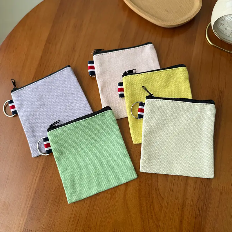 DIY Solid Color Canvas Bag Cross-border Amazon Zipper Storage Bag Travel Portable Fresh Square Coin Purse
