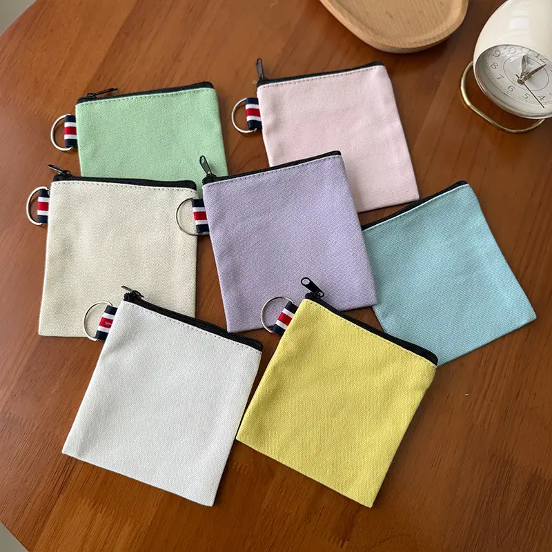 DIY Solid Color Canvas Bag Cross-border Amazon Zipper Storage Bag Travel Portable Fresh Square Coin Purse