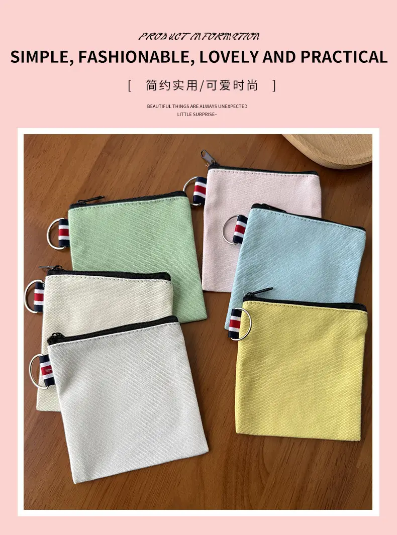DIY Solid Color Canvas Bag Cross-border Amazon Zipper Storage Bag Travel Portable Fresh Square Coin Purse — feature 6