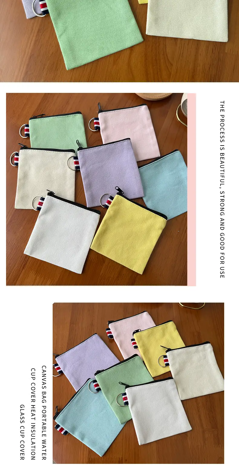 DIY Solid Color Canvas Bag Cross-border Amazon Zipper Storage Bag Travel Portable Fresh Square Coin Purse — feature 9