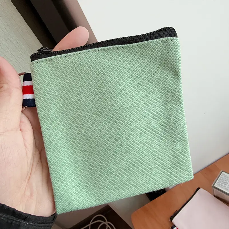 DIY Solid Color Canvas Bag Cross-border Amazon Zipper Storage Bag Travel Portable Fresh Square Coin Purse