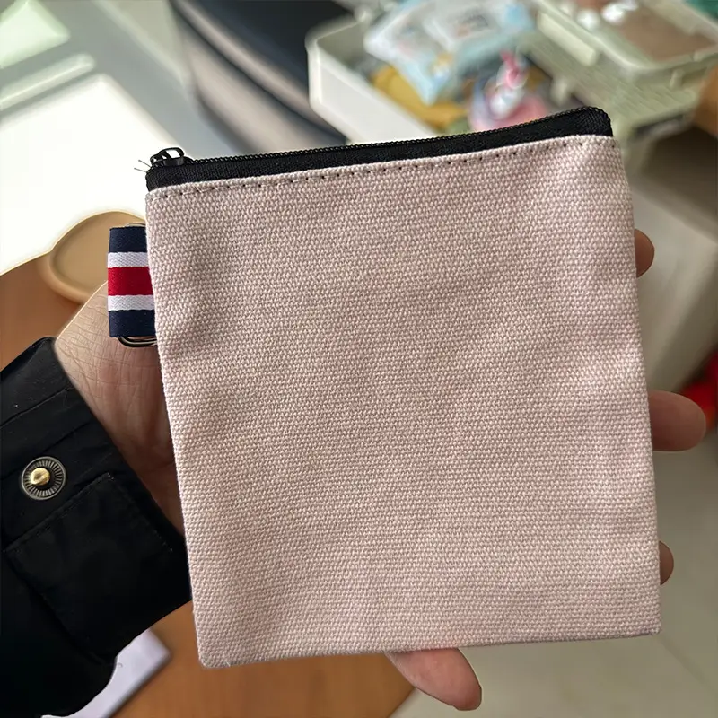 DIY Solid Color Canvas Bag Cross-border Amazon Zipper Storage Bag Travel Portable Fresh Square Coin Purse
