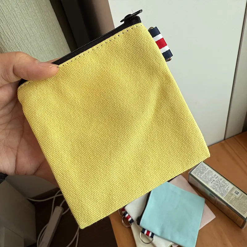 DIY Solid Color Canvas Bag Cross-border Amazon Zipper Storage Bag Travel Portable Fresh Square Coin Purse