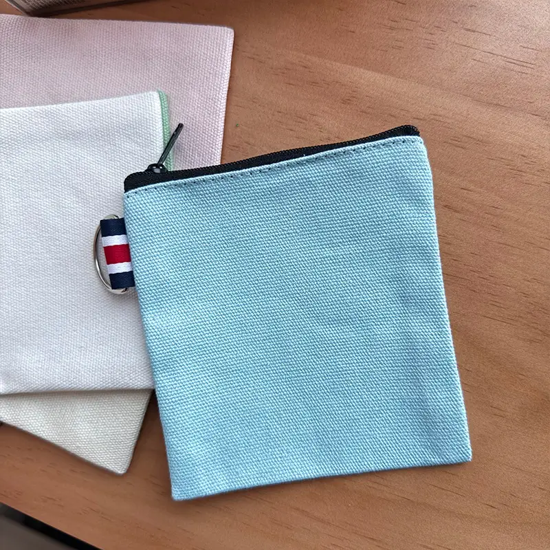 DIY Solid Color Canvas Bag Cross-border Amazon Zipper Storage Bag Travel Portable Fresh Square Coin Purse
