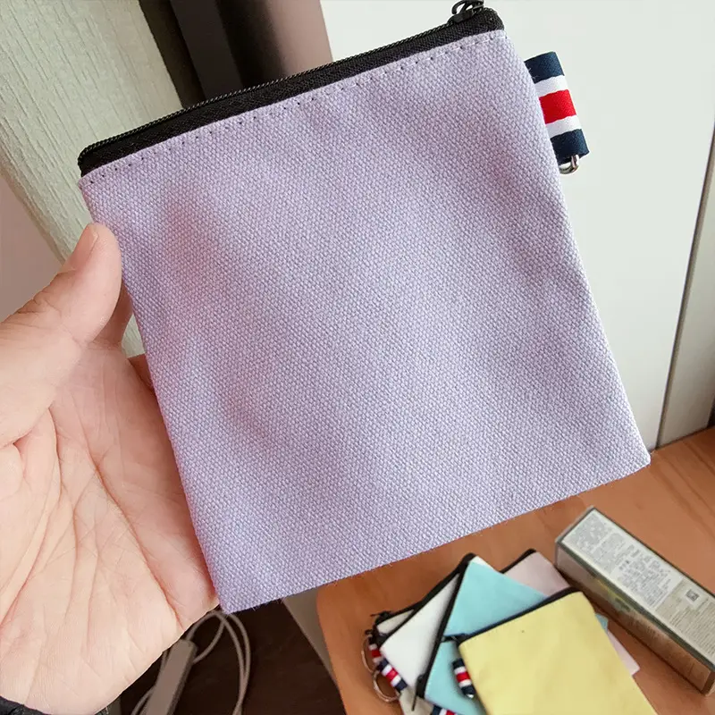 DIY Solid Color Canvas Bag Cross-border Amazon Zipper Storage Bag Travel Portable Fresh Square Coin Purse