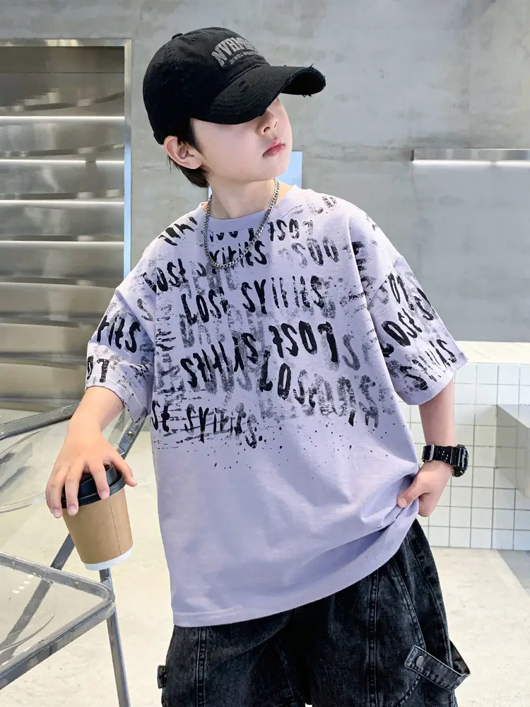 Summer Boys T-shirt Half Sleeve Letters Cool Teen - Image 3