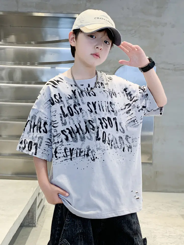 Summer Boys T-shirt Half Sleeve Letters Cool Teen - Image 4