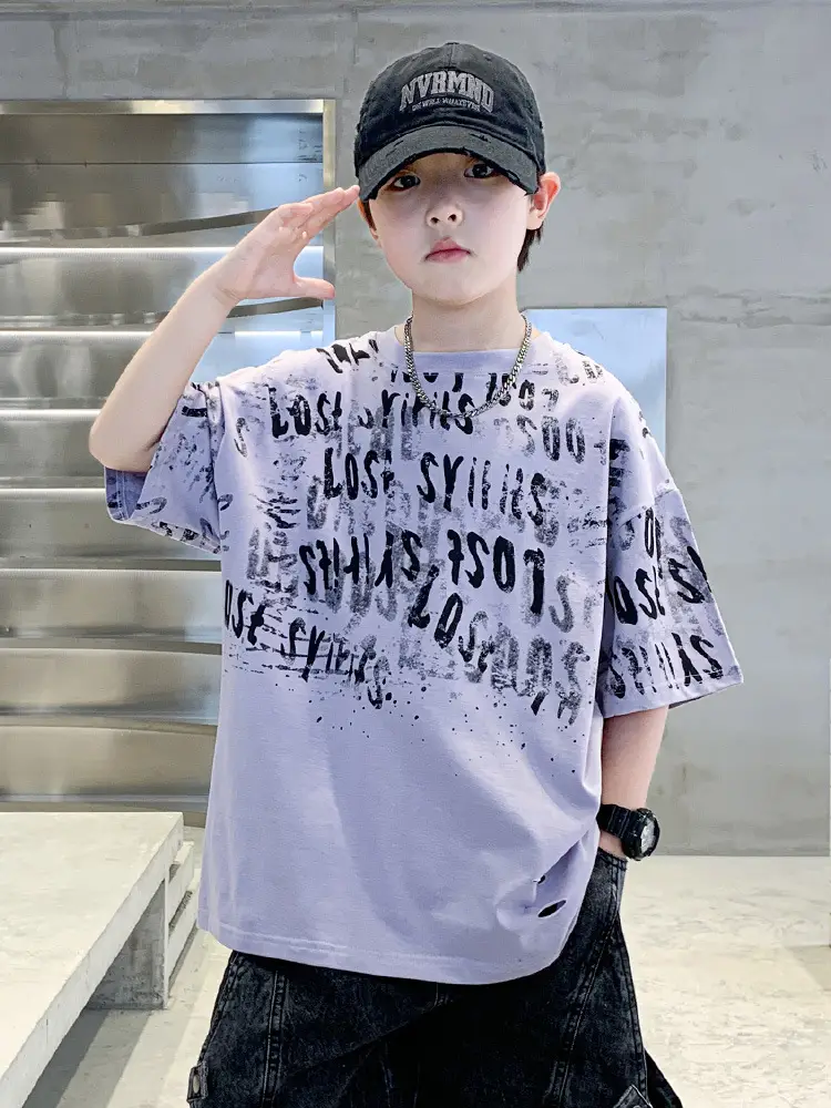 Summer Boys T-shirt Half Sleeve Letters Cool Teen - Image 5