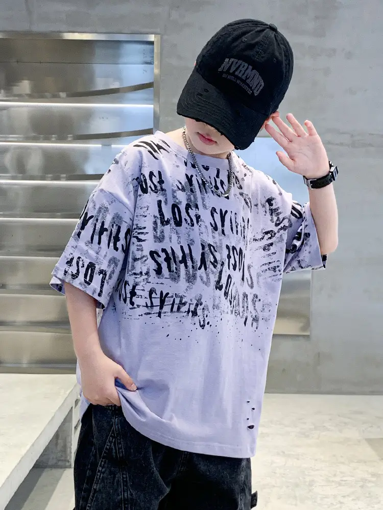 Summer Boys T-shirt Half Sleeve Letters Cool Teen - Image 6