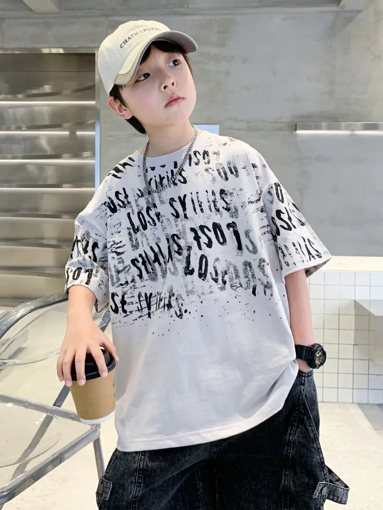 Summer Boys T-shirt Half Sleeve Letters Cool Teen - Image 7