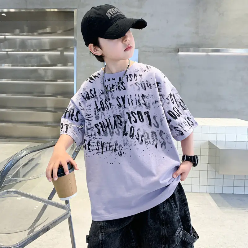 Summer Boys T-shirt Half Sleeve Letters Cool Teen - Image 2