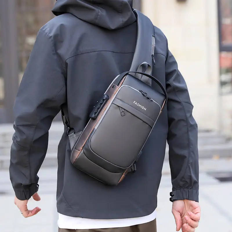 Men's Anti-Theft Chest Bag Black Waterproof Sports Bag
