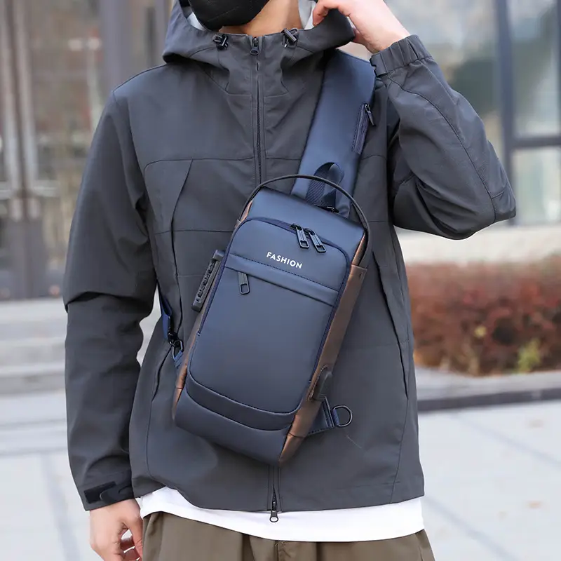 Men's Anti-Theft Chest Bag Black Waterproof Sports Bag