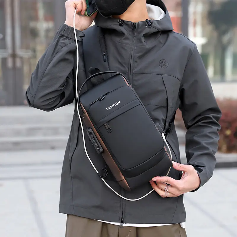 Men's Anti-Theft Chest Bag Black Waterproof Sports Bag