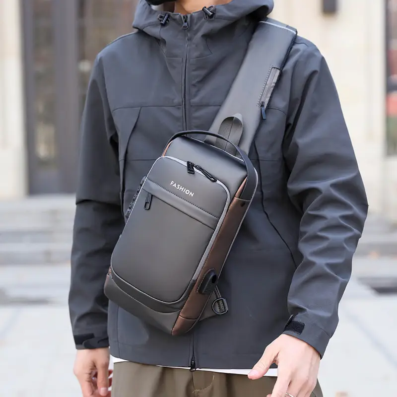 Men's Anti-Theft Chest Bag Black Waterproof Sports Bag