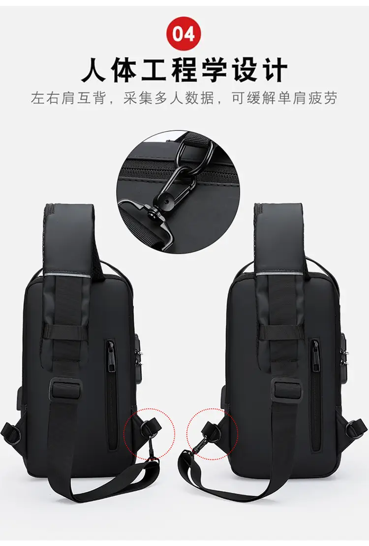Men's Anti-Theft Chest Bag Black Waterproof Sports Bag — feature 10