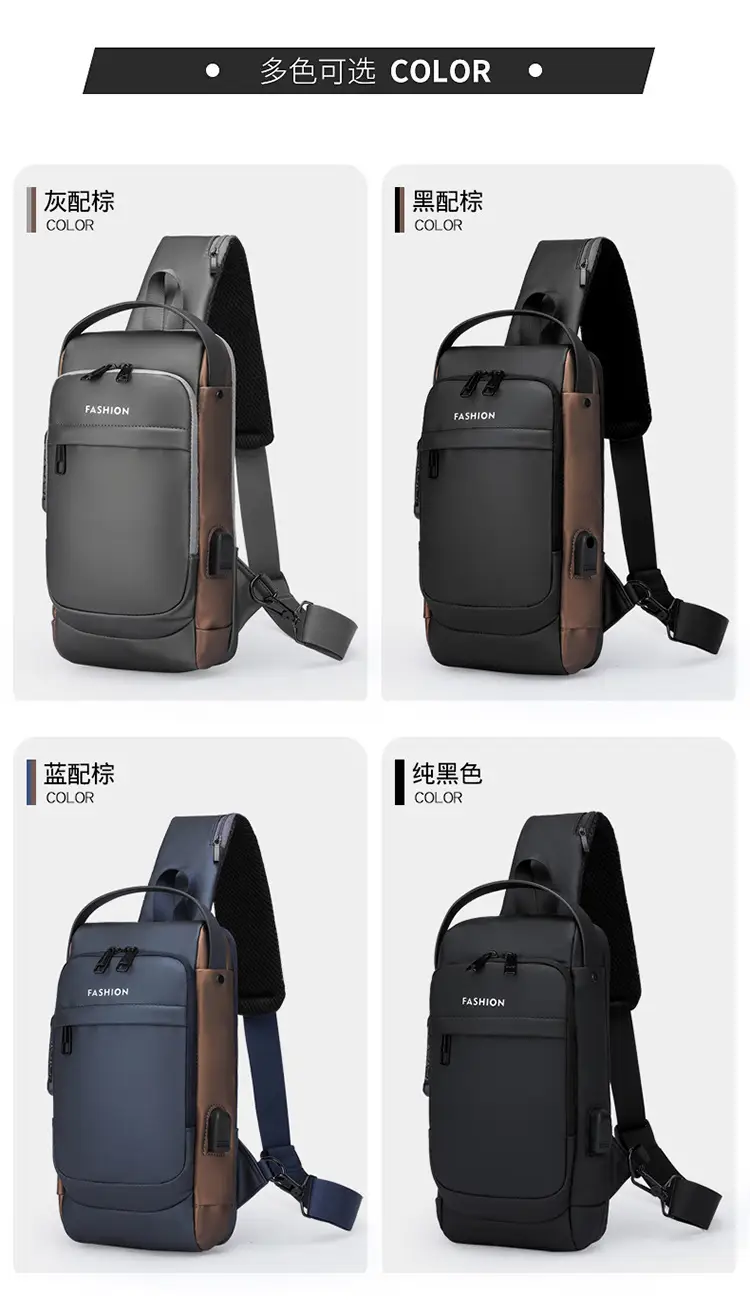 Men's Anti-Theft Chest Bag Black Waterproof Sports Bag — feature 13