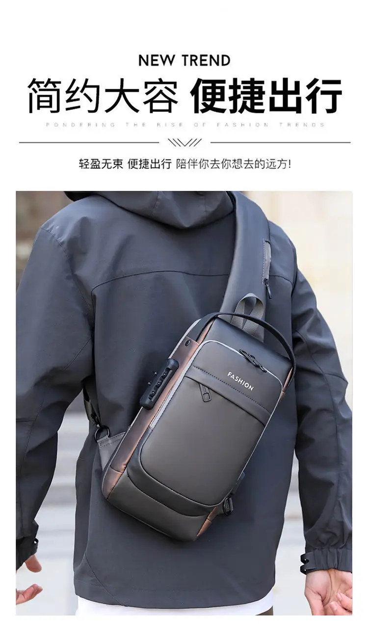 Men's Anti-Theft Chest Bag Black Waterproof Sports Bag — feature 3