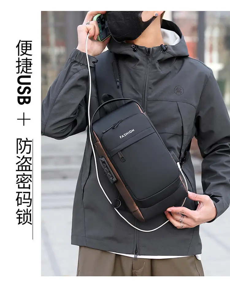 Men's Anti-Theft Chest Bag Black Waterproof Sports Bag — feature 4