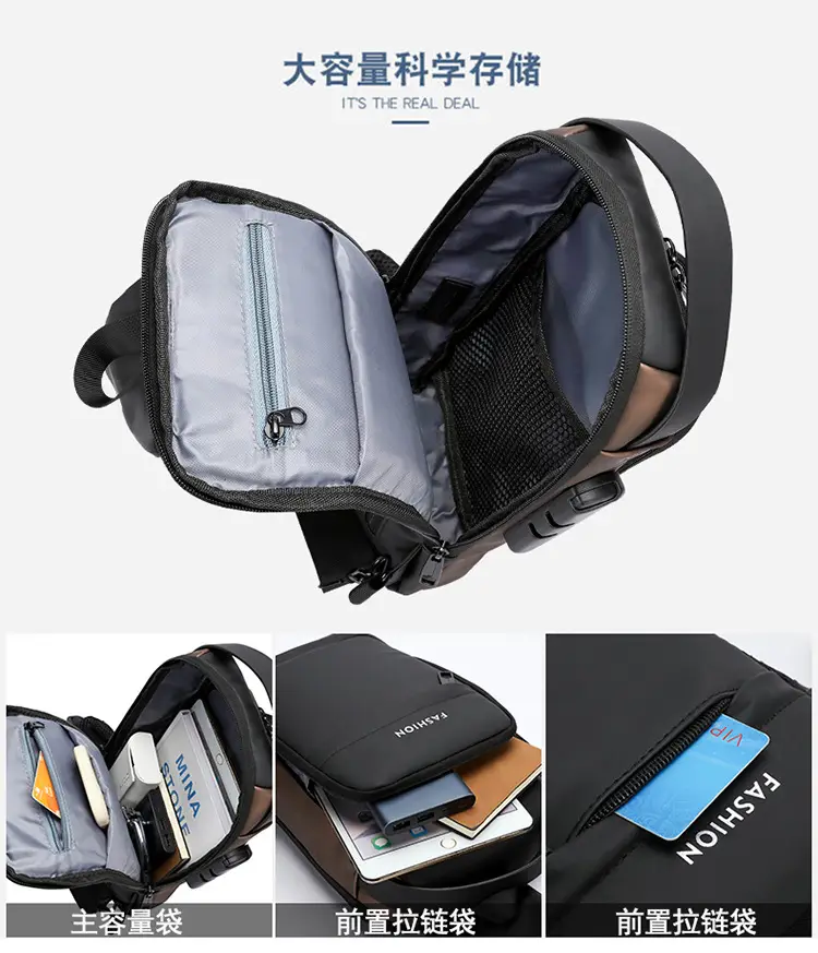 Men's Anti-Theft Chest Bag Black Waterproof Sports Bag — feature 6