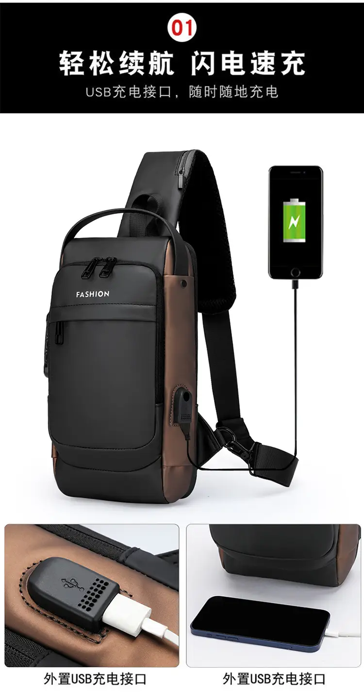 Men's Anti-Theft Chest Bag Black Waterproof Sports Bag — feature 7