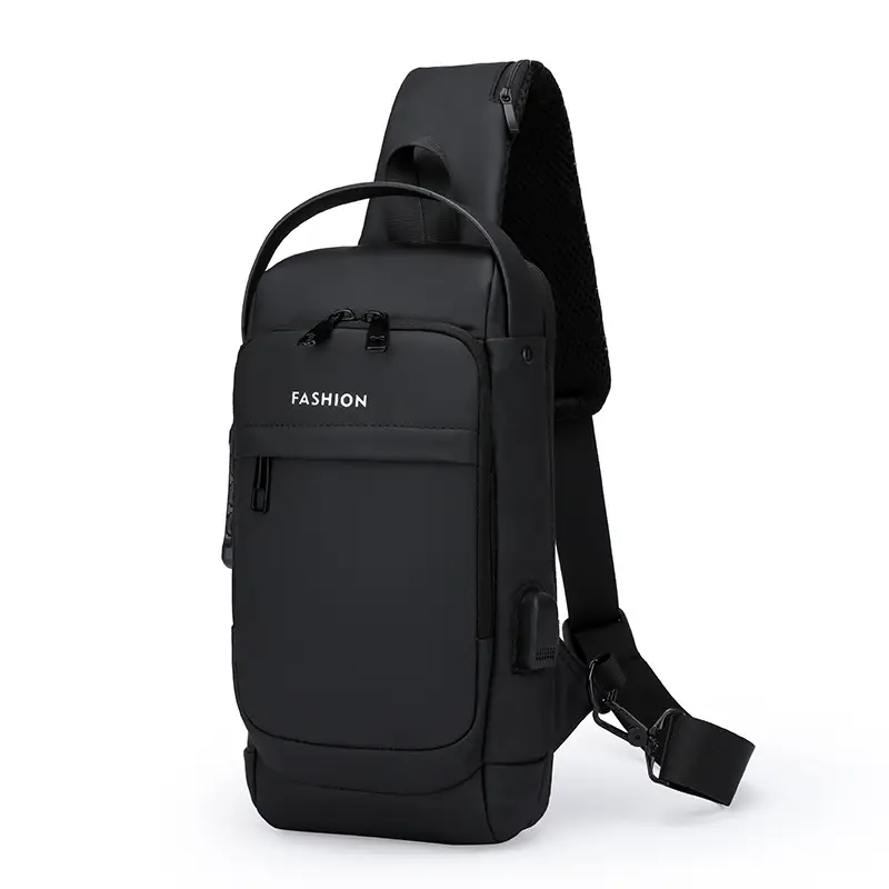 Men's Anti-Theft Chest Bag Black Waterproof Sports Bag