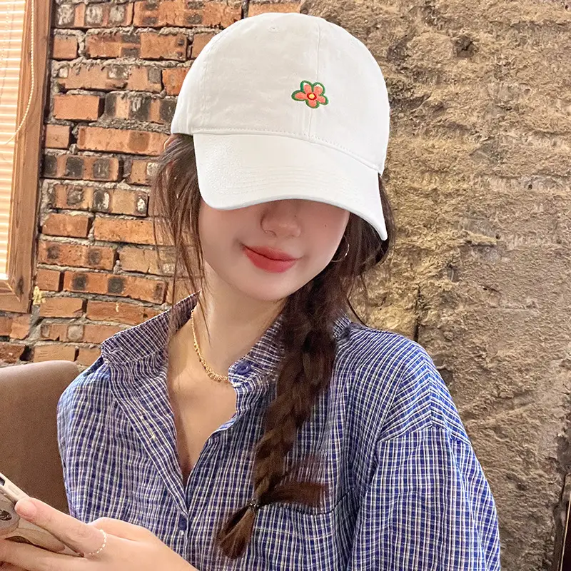 Korean Style Purple Flower Embroidered Baseball Cap - Image 7