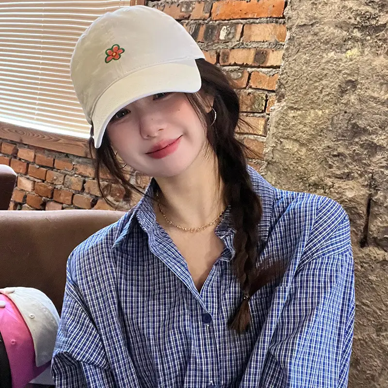 Korean Style Purple Flower Embroidered Baseball Cap - Image 8