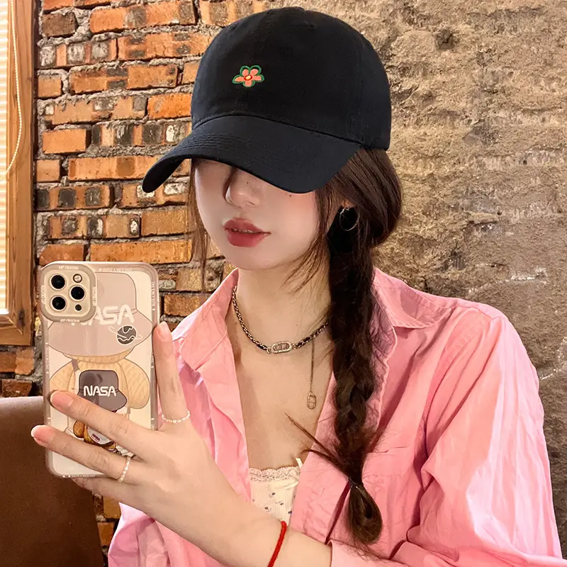 Korean Style Purple Flower Embroidered Baseball Cap - Image 9