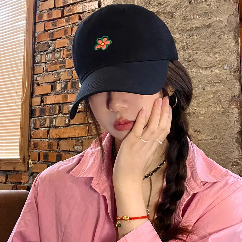 Korean Style Purple Flower Embroidered Baseball Cap - Image 10