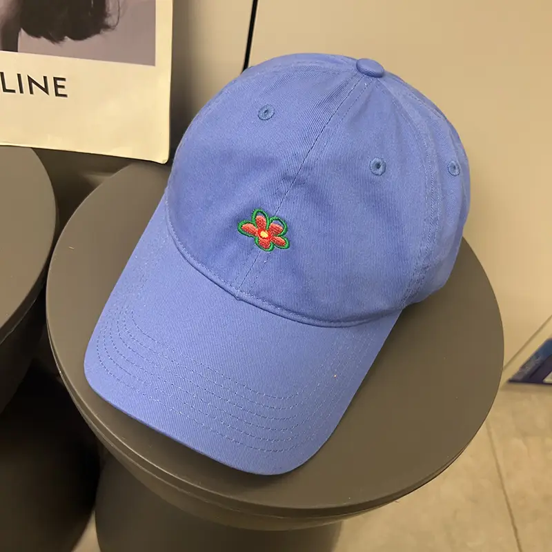 Korean Style Purple Flower Embroidered Baseball Cap - Image 2
