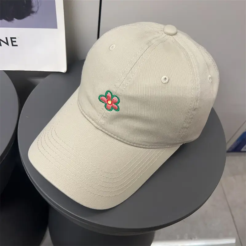 Korean Style Purple Flower Embroidered Baseball Cap - Image 3