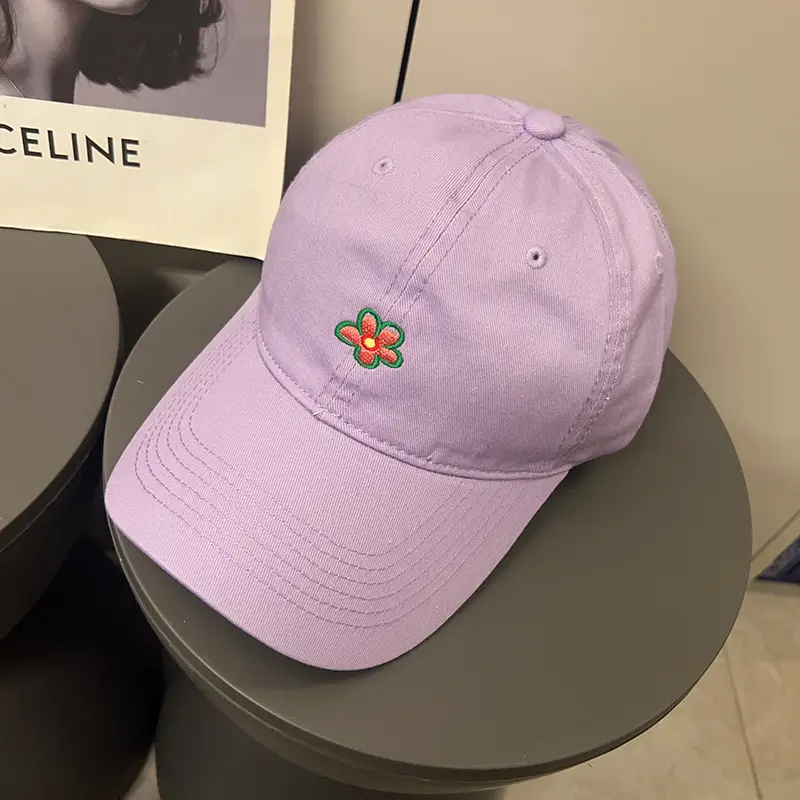 Korean Style Purple Flower Embroidered Baseball Cap - Image 4