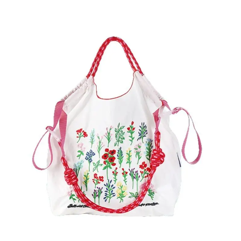 Embroidered Floral Tote Bag Large Capacity Casual Shoulder Bag - Image 33