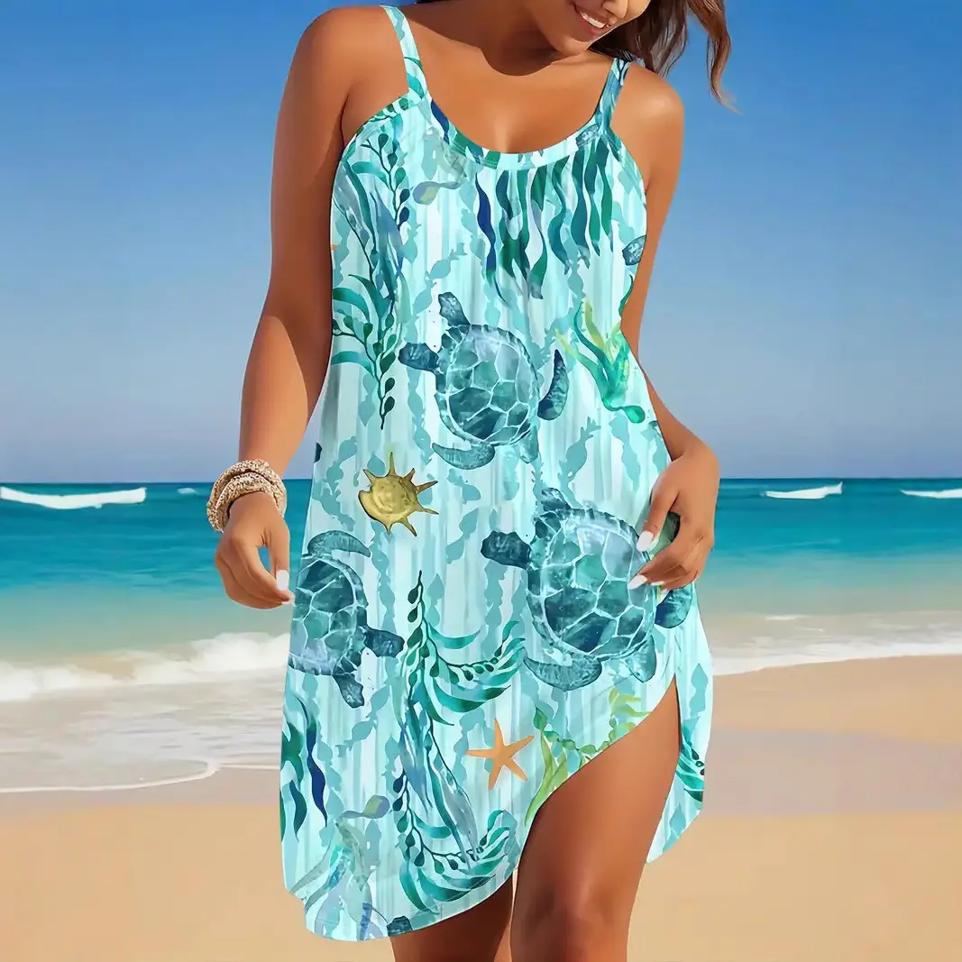 2025 Printed Ocean Style Summer Dress Large Women - Image 8