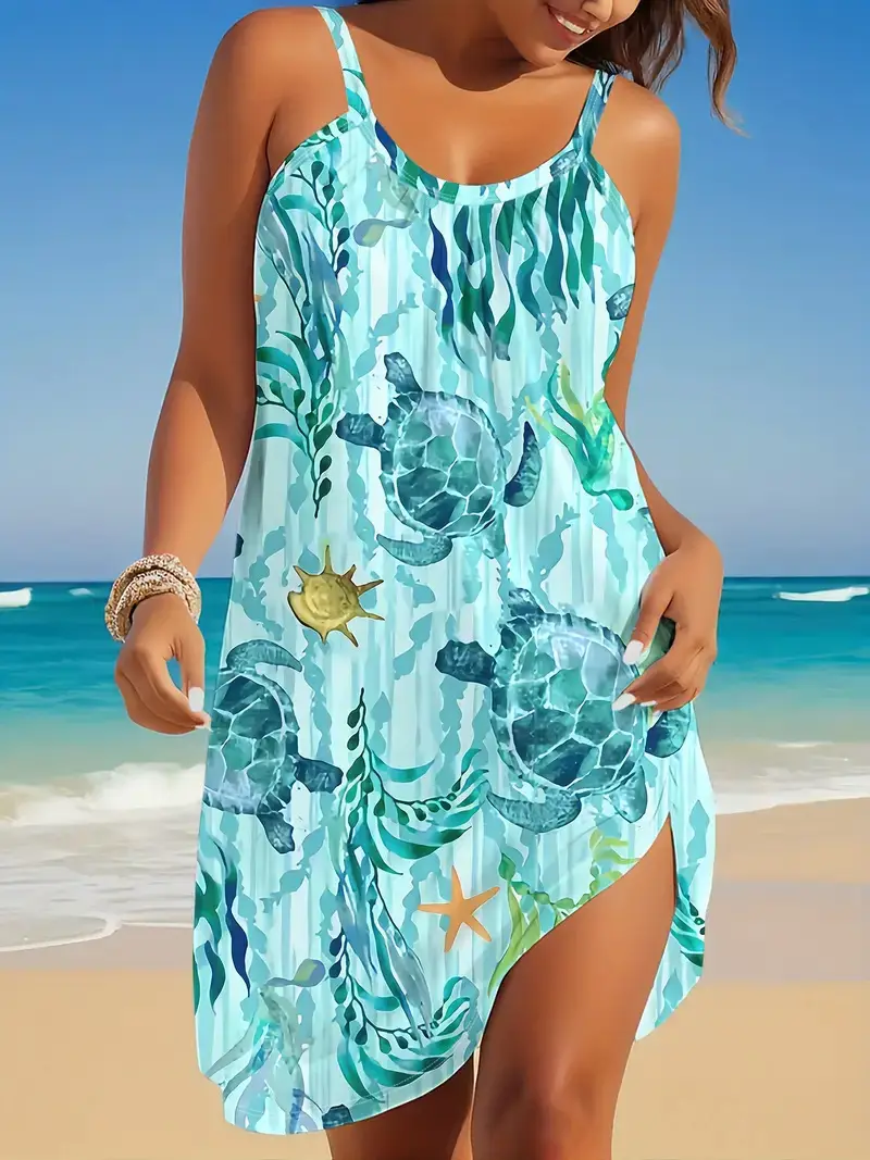 2025 Printed Ocean Style Summer Dress Large Women — feature 13