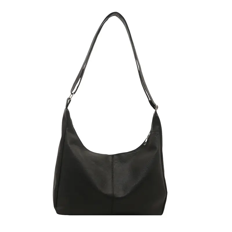 Women Retro Textured Armpit Bag Black White Brown - Image 8