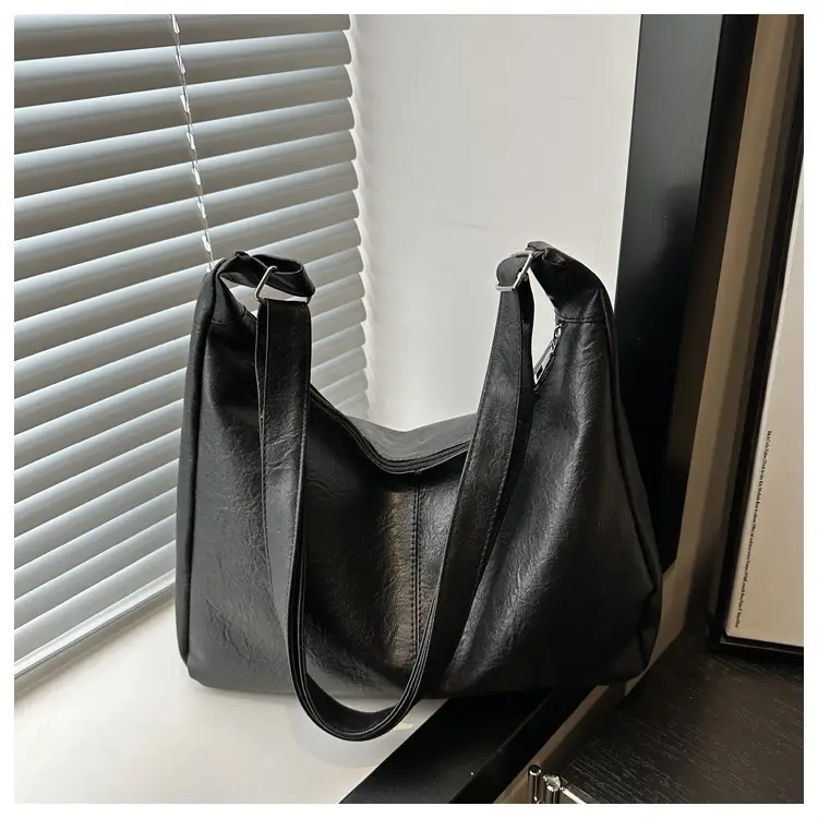 Women Retro Textured Armpit Bag Black White Brown — feature 14