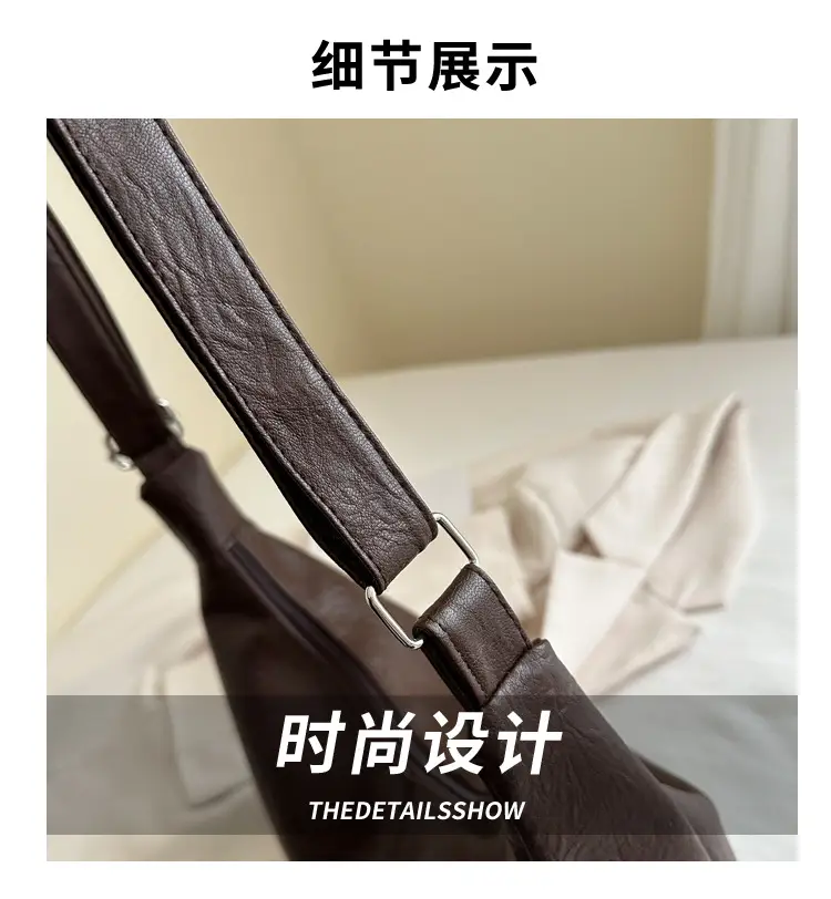 Women Retro Textured Armpit Bag Black White Brown — feature 2