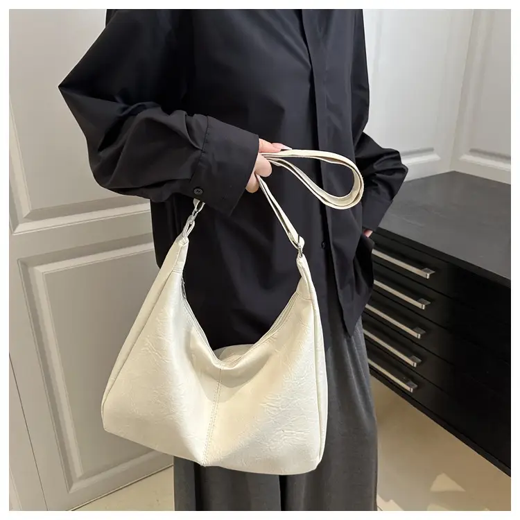 Women Retro Textured Armpit Bag Black White Brown — feature 7