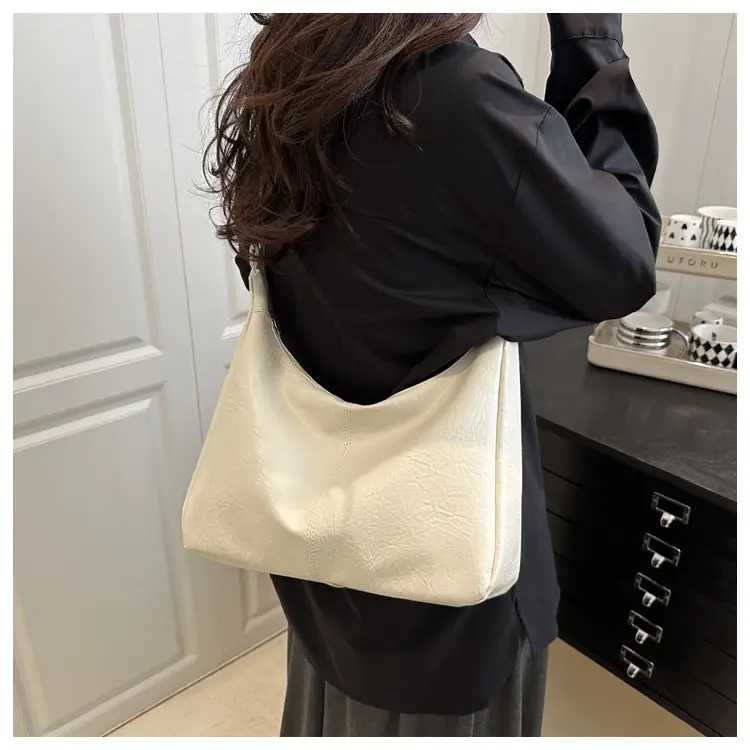 Women Retro Textured Armpit Bag Black White Brown — feature 8