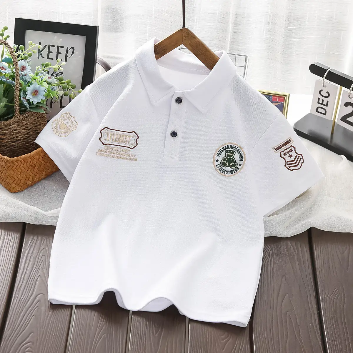 Boys Polo Shirt White Short Sleeve Summer 2025 Medium Large — feature 3