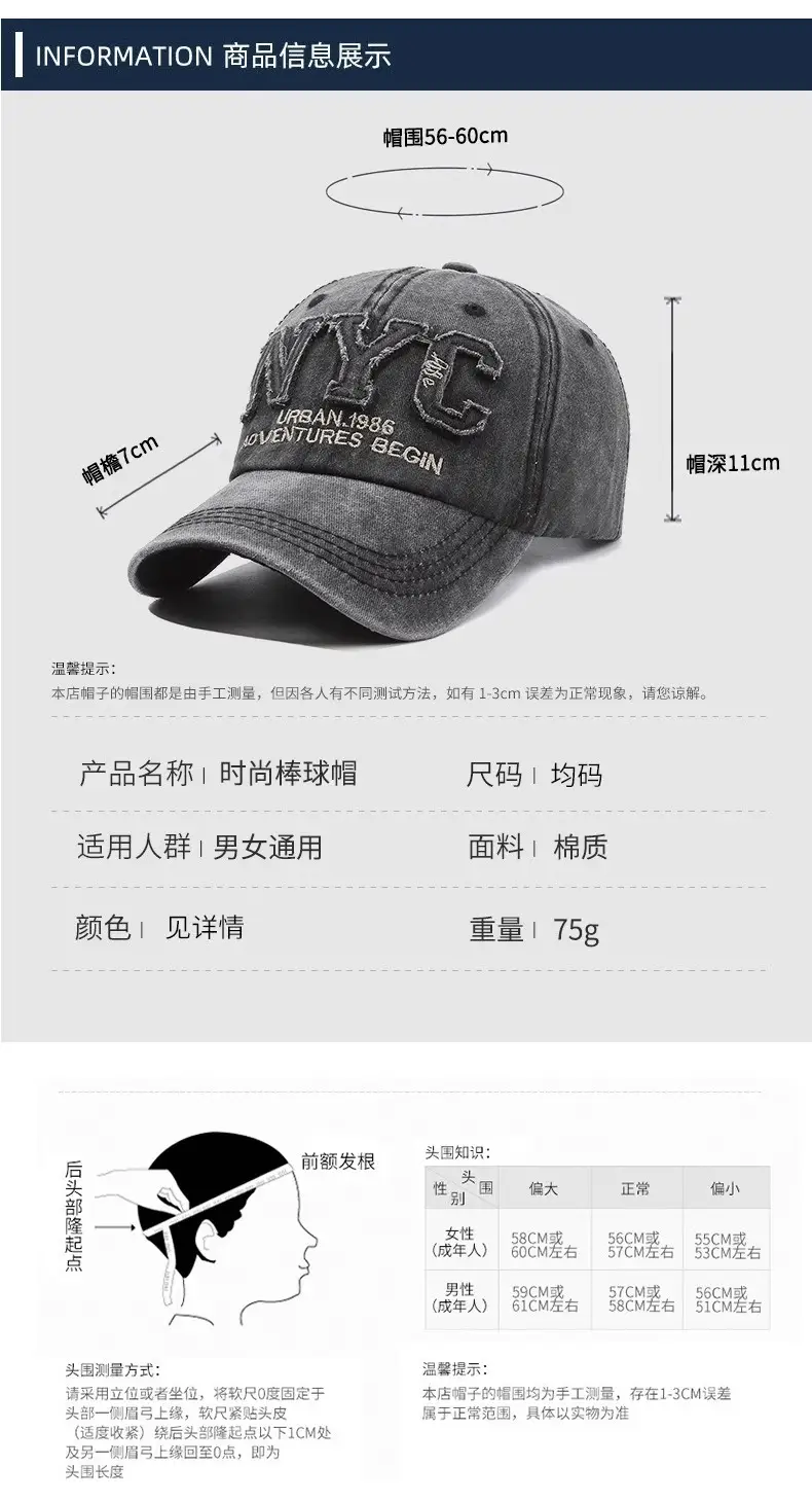 Vintage NYC Letter Hat for Men Women Casual Baseball Cap — feature 10