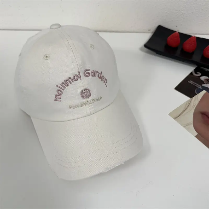 Women White Floral Letter Cap Baseball Cap - Image 5