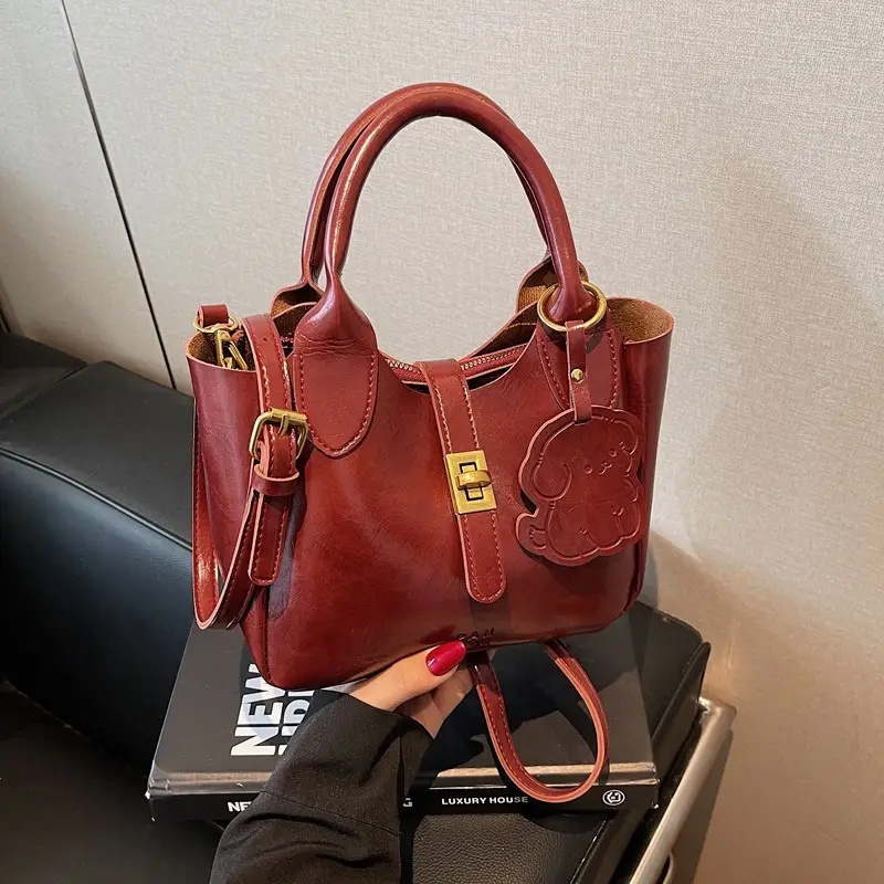 Red Leather Shoulder Bag for Women 2025