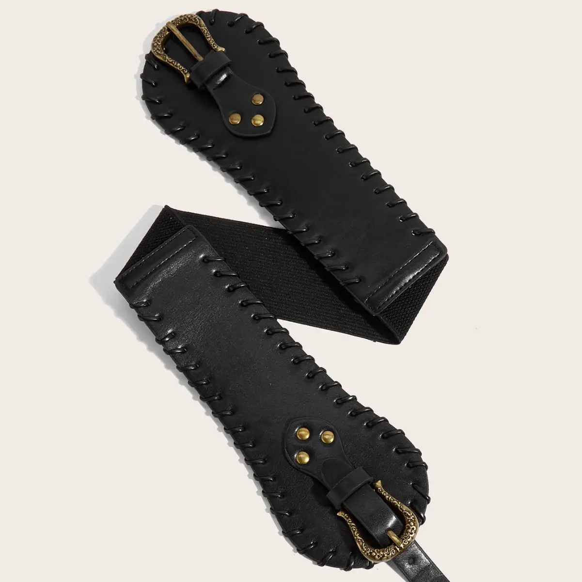 Black Elastic Waist Belt for Women Tight Fit Decorative Coat Belt - Image 3