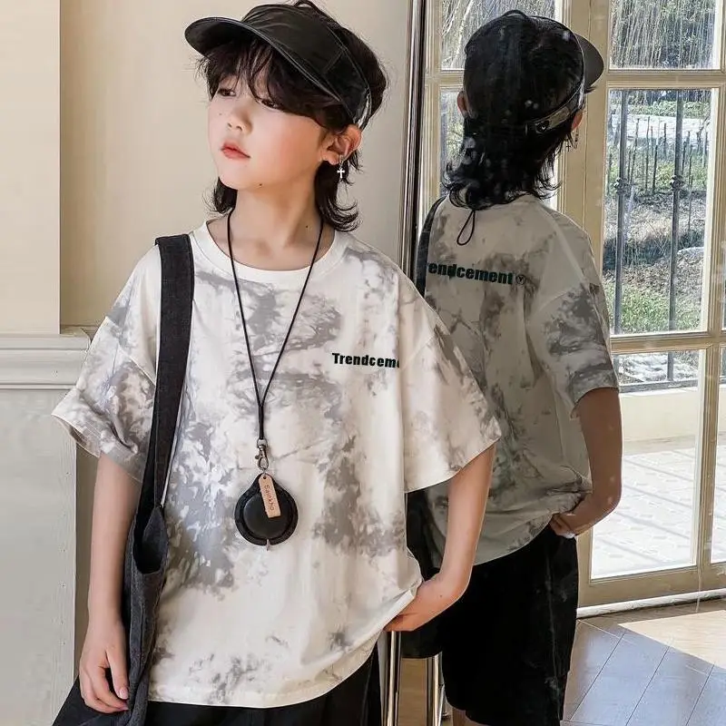 Cotton Tie-dyed Crewneck T-Shirt for Boys Summer Wear