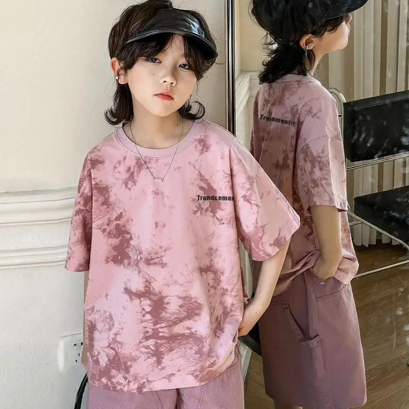 Cotton Tie-dyed Crewneck T-Shirt for Boys Summer Wear — feature 3