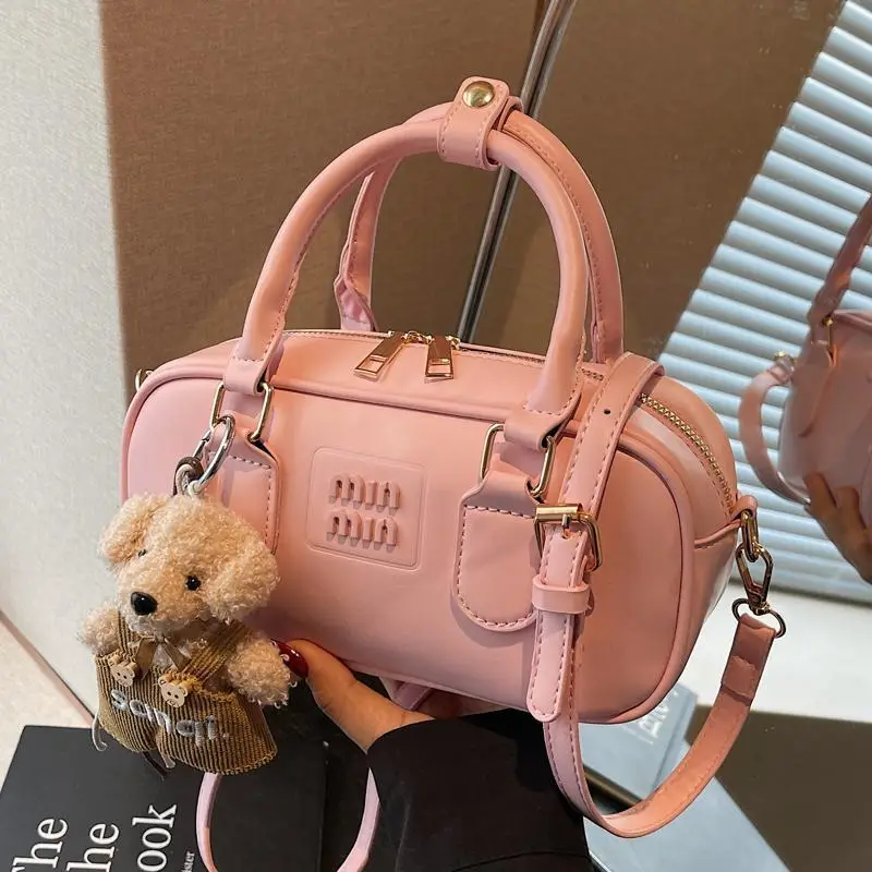 Pink Textured Shoulder Crossbody Bag for Women - Image 9
