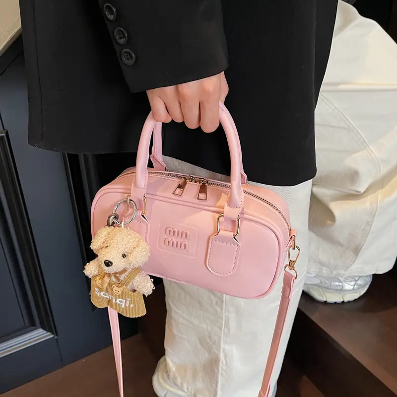 Pink Textured Shoulder Crossbody Bag for Women - Image 10